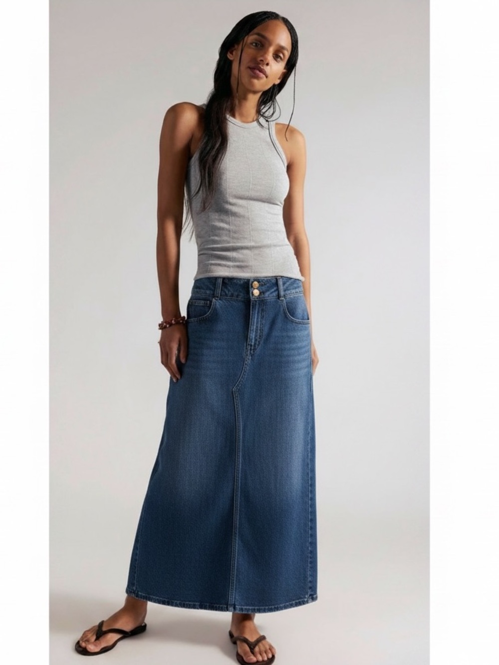 BDG Urban Outfitters Denim Maxi Skirt Small High Rise Double Button